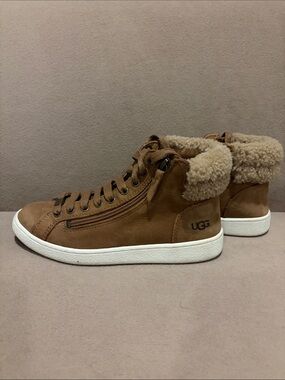 UGG Brown Shearling-Lined Leather High-Top Sneakers